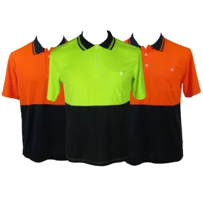 3x HI VIS Polo Shirt Top Tee Safety Workwear Short Sleeve Breathable Mesh BULK