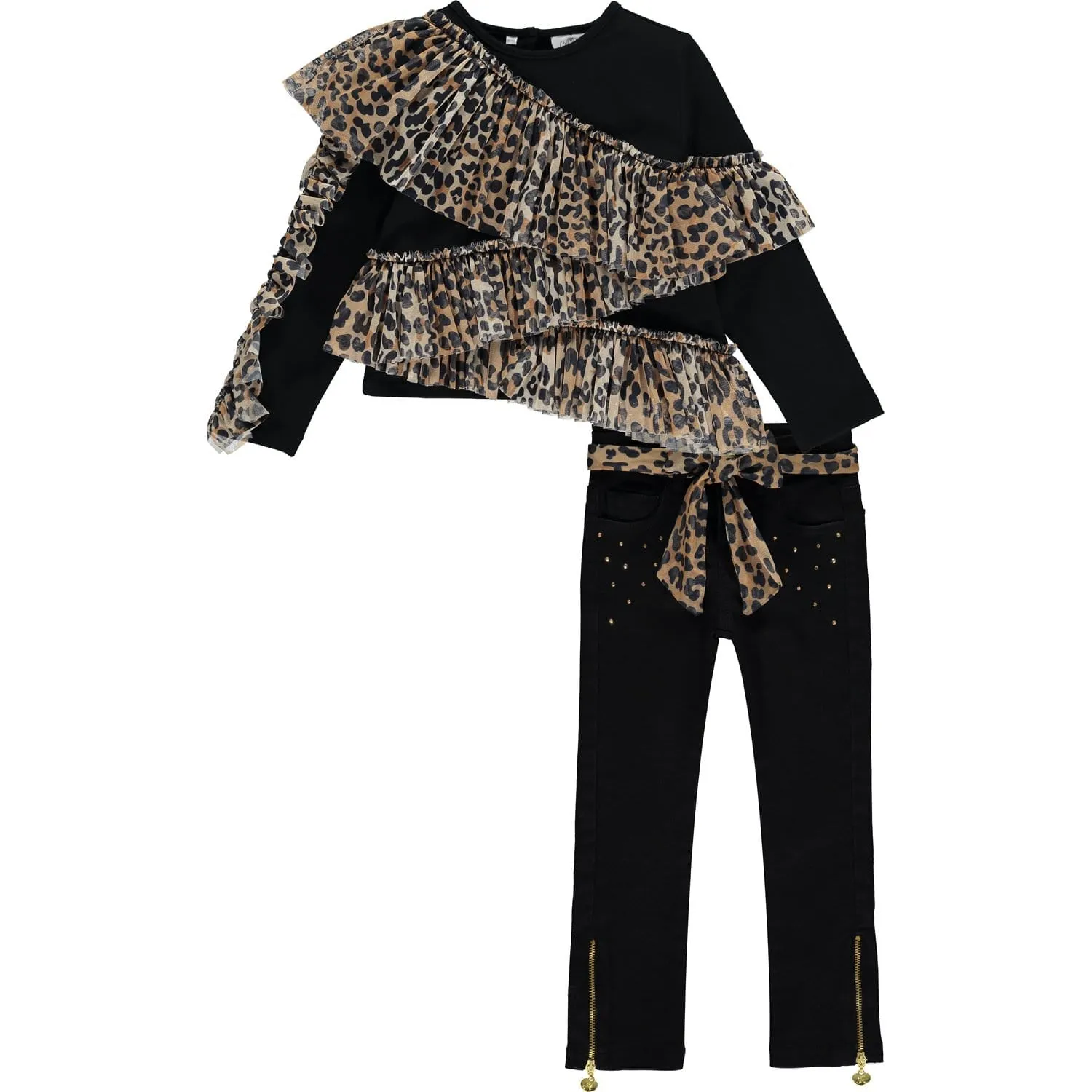 A DEE - Leopard Print Tule Top & Skinny Jeans - Black