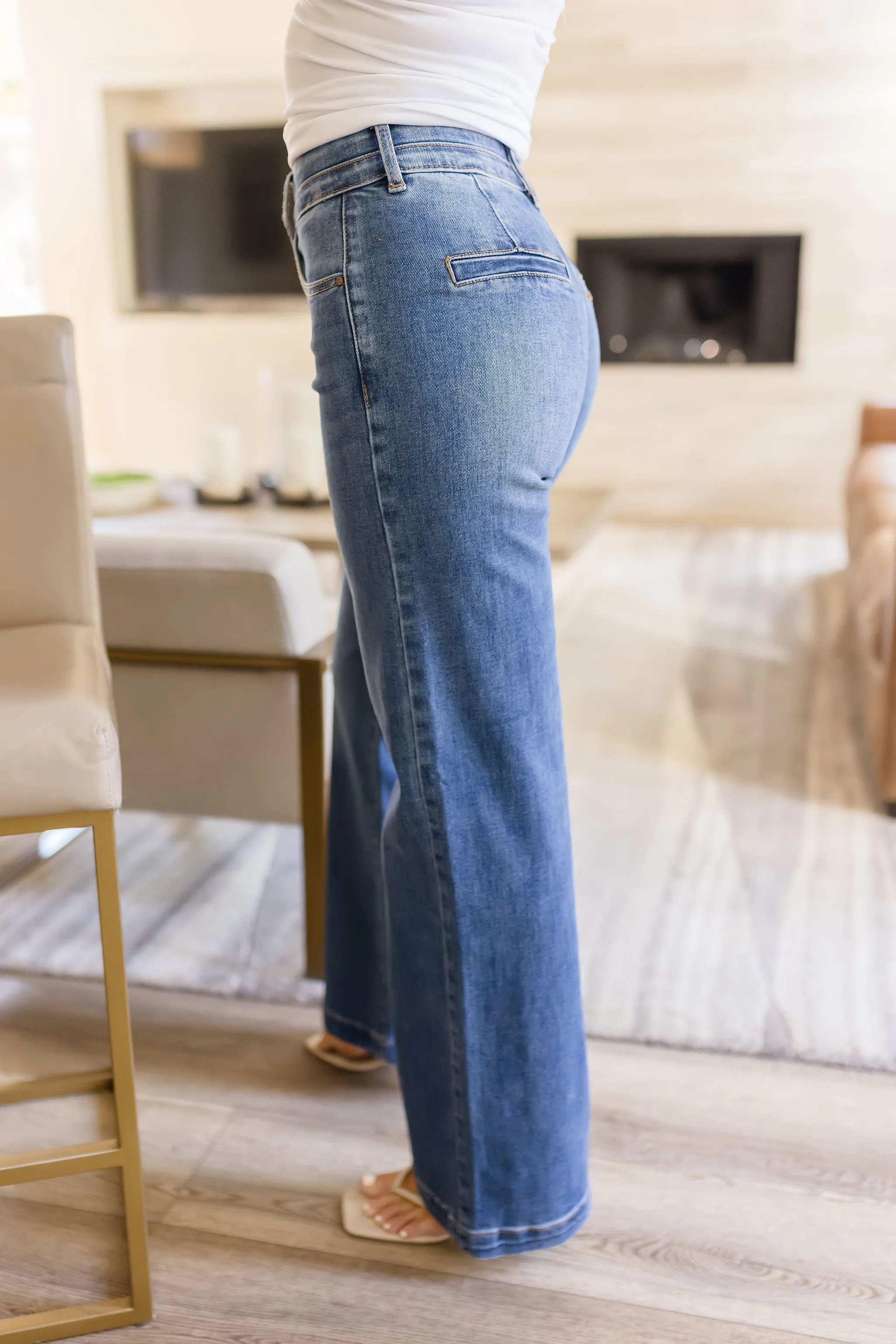 Addison High Rise Double Waist Wide Leg Jeans Dark Wash