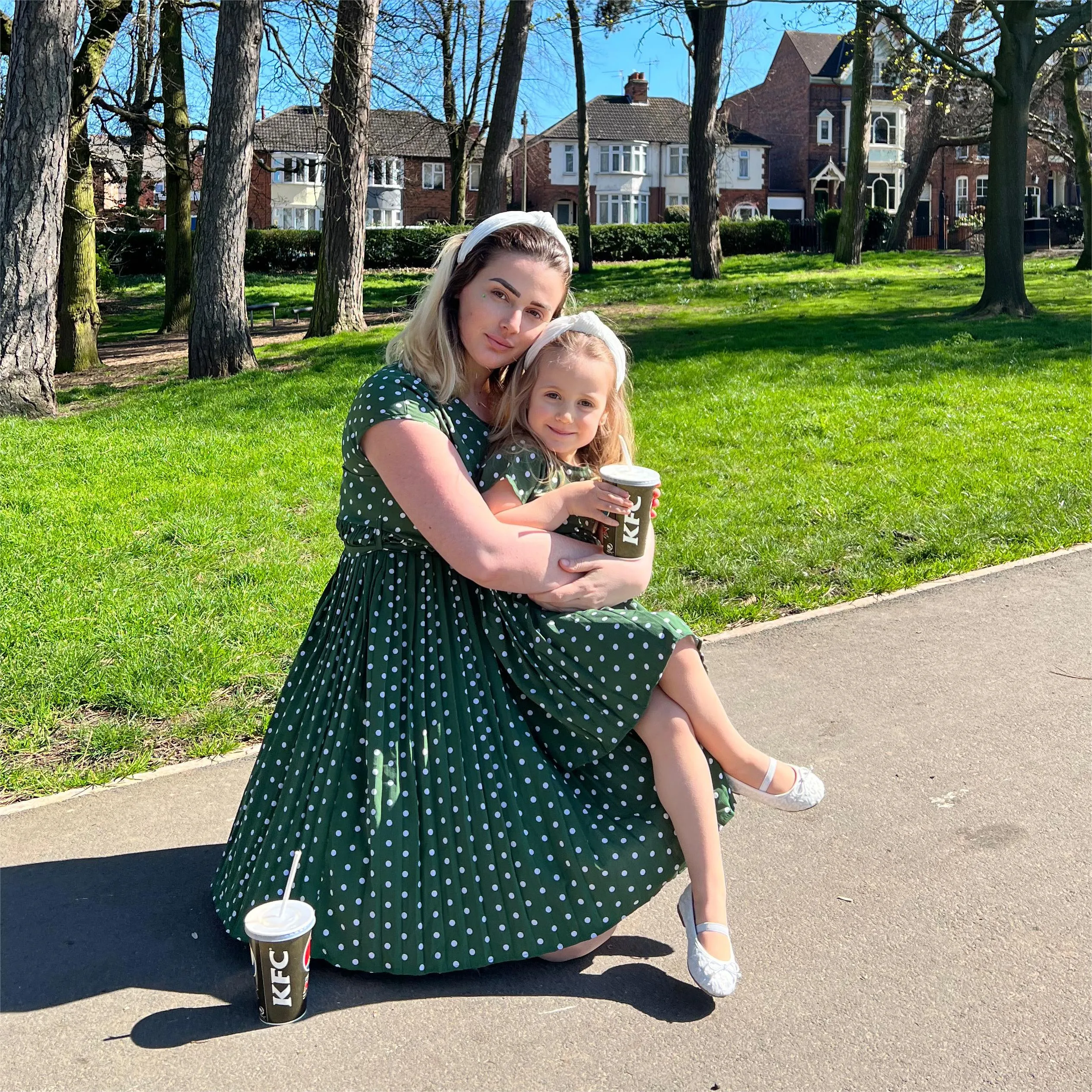 Allover Polka Dots Blue Sleeveless Dress for Mom and Me