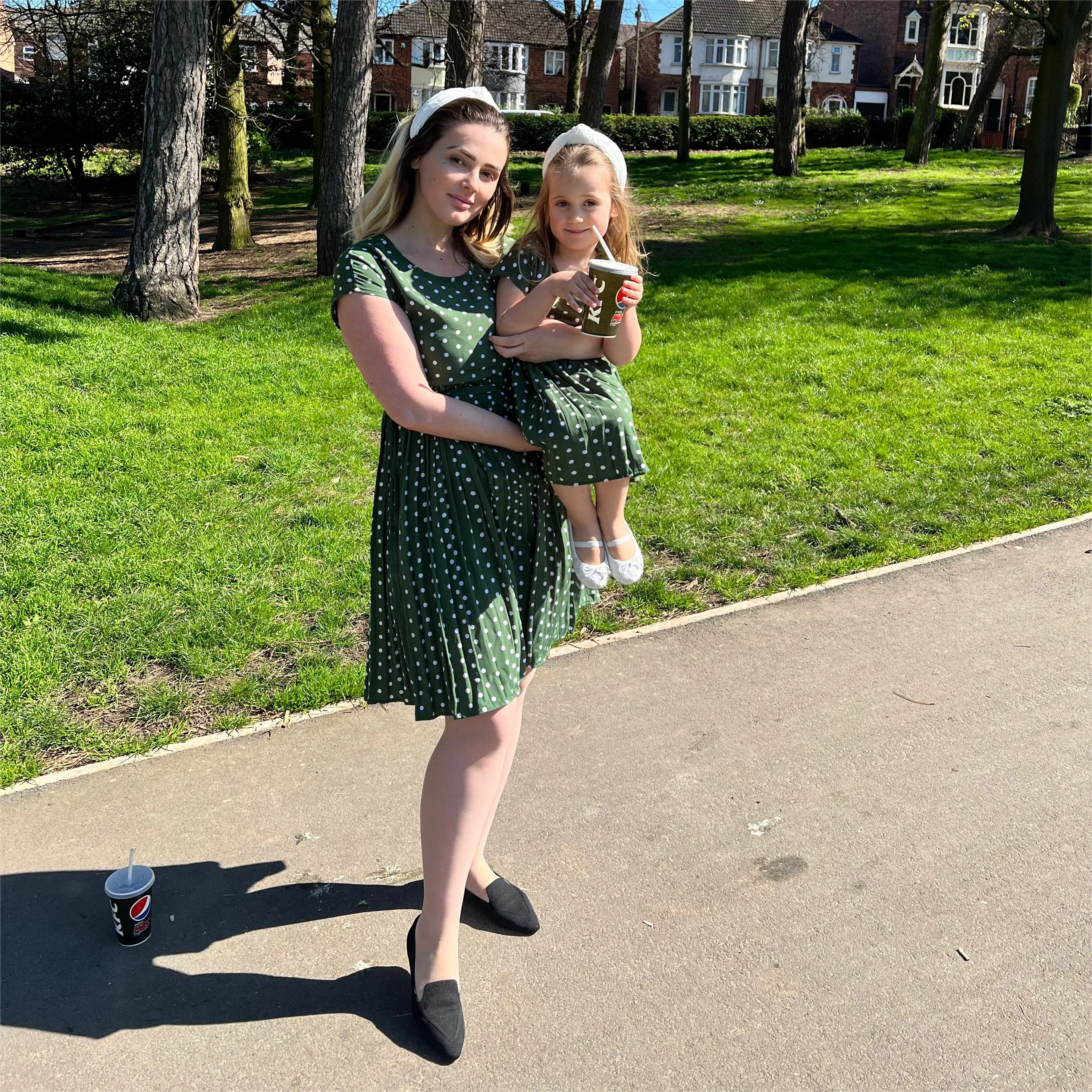 Allover Polka Dots Blue Sleeveless Dress for Mom and Me