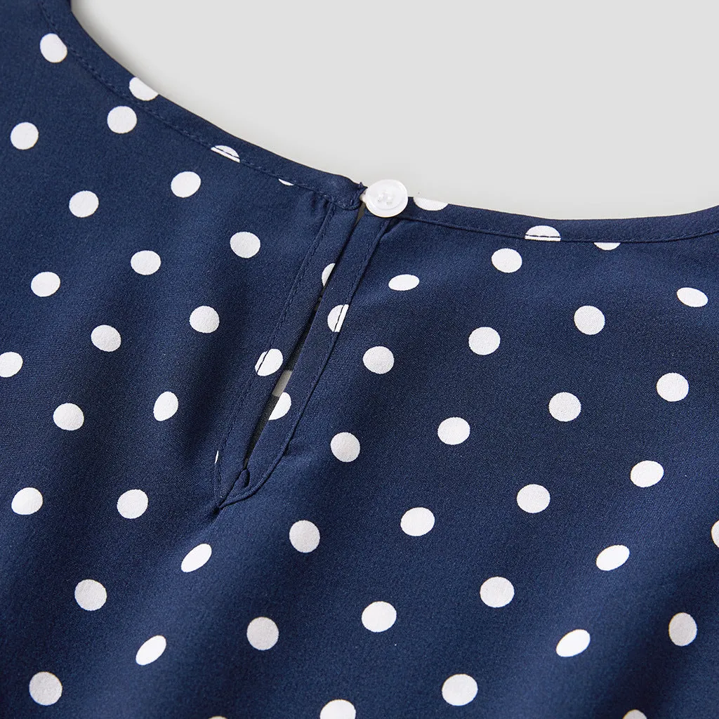 Allover Polka Dots Blue Sleeveless Dress for Mom and Me