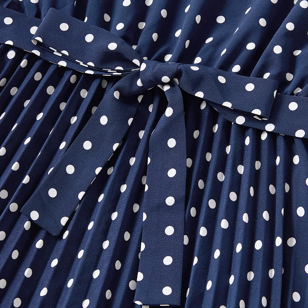 Allover Polka Dots Blue Sleeveless Dress for Mom and Me