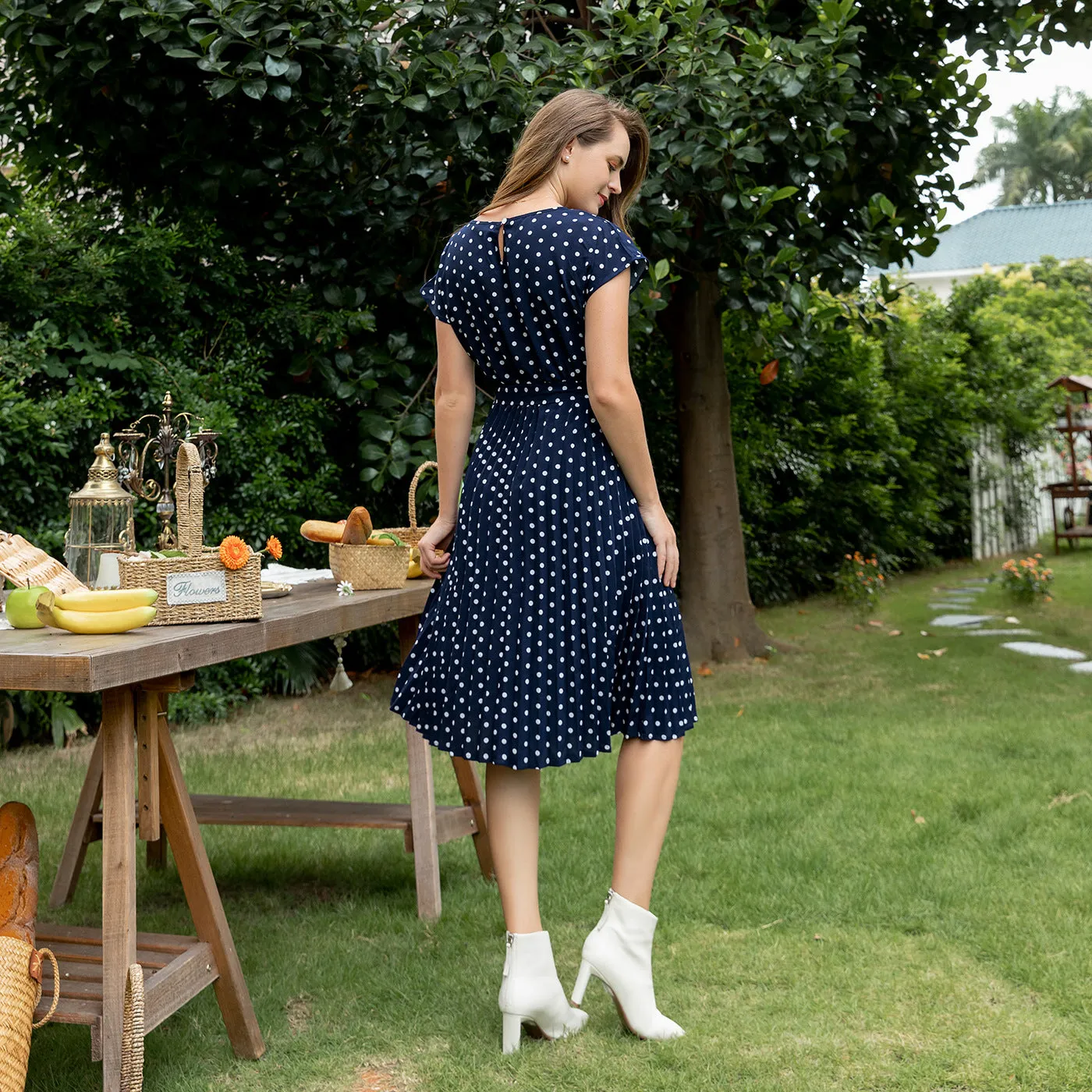 Allover Polka Dots Blue Sleeveless Dress for Mom and Me
