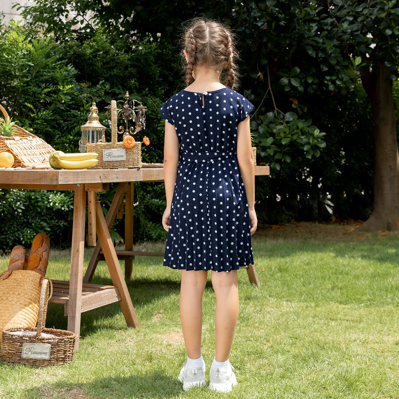 Allover Polka Dots Blue Sleeveless Dress for Mom and Me