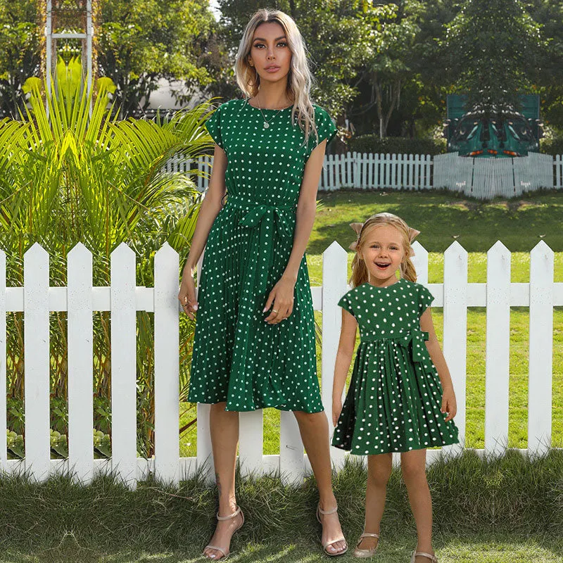 Allover Polka Dots Blue Sleeveless Dress for Mom and Me