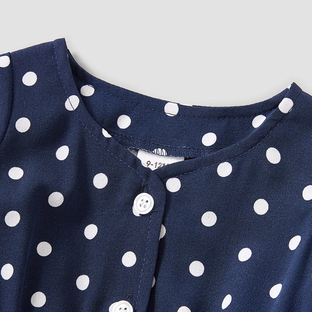Allover Polka Dots Blue Sleeveless Dress for Mom and Me