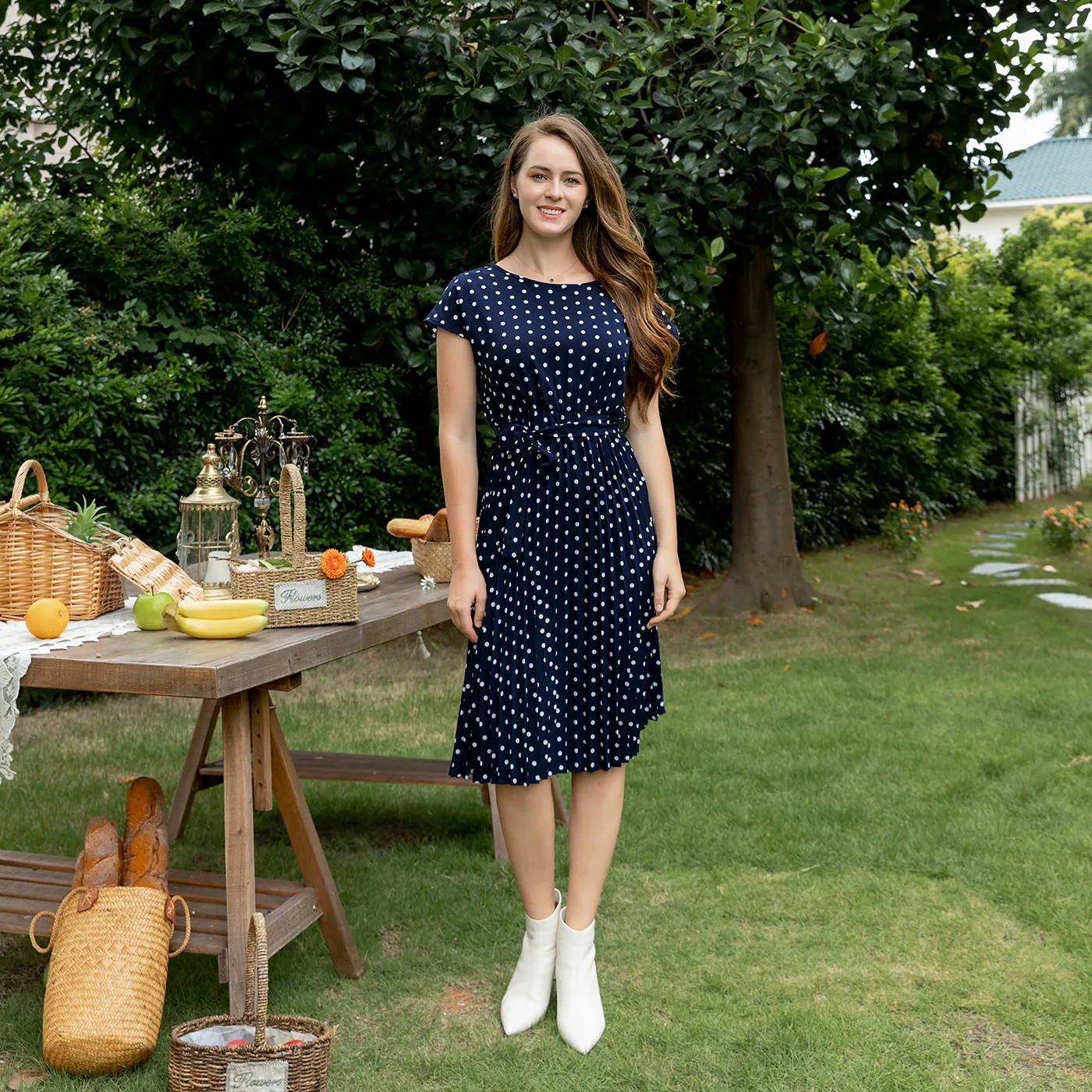 Allover Polka Dots Blue Sleeveless Dress for Mom and Me