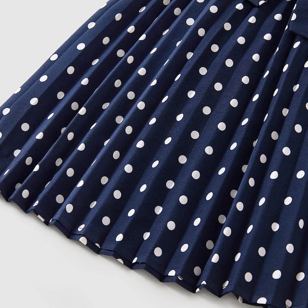 Allover Polka Dots Blue Sleeveless Dress for Mom and Me