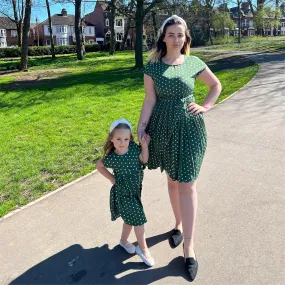 Allover Polka Dots Blue Sleeveless Dress for Mom and Me