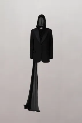 Bella Hooded Blazer - Black/Black Scarf
