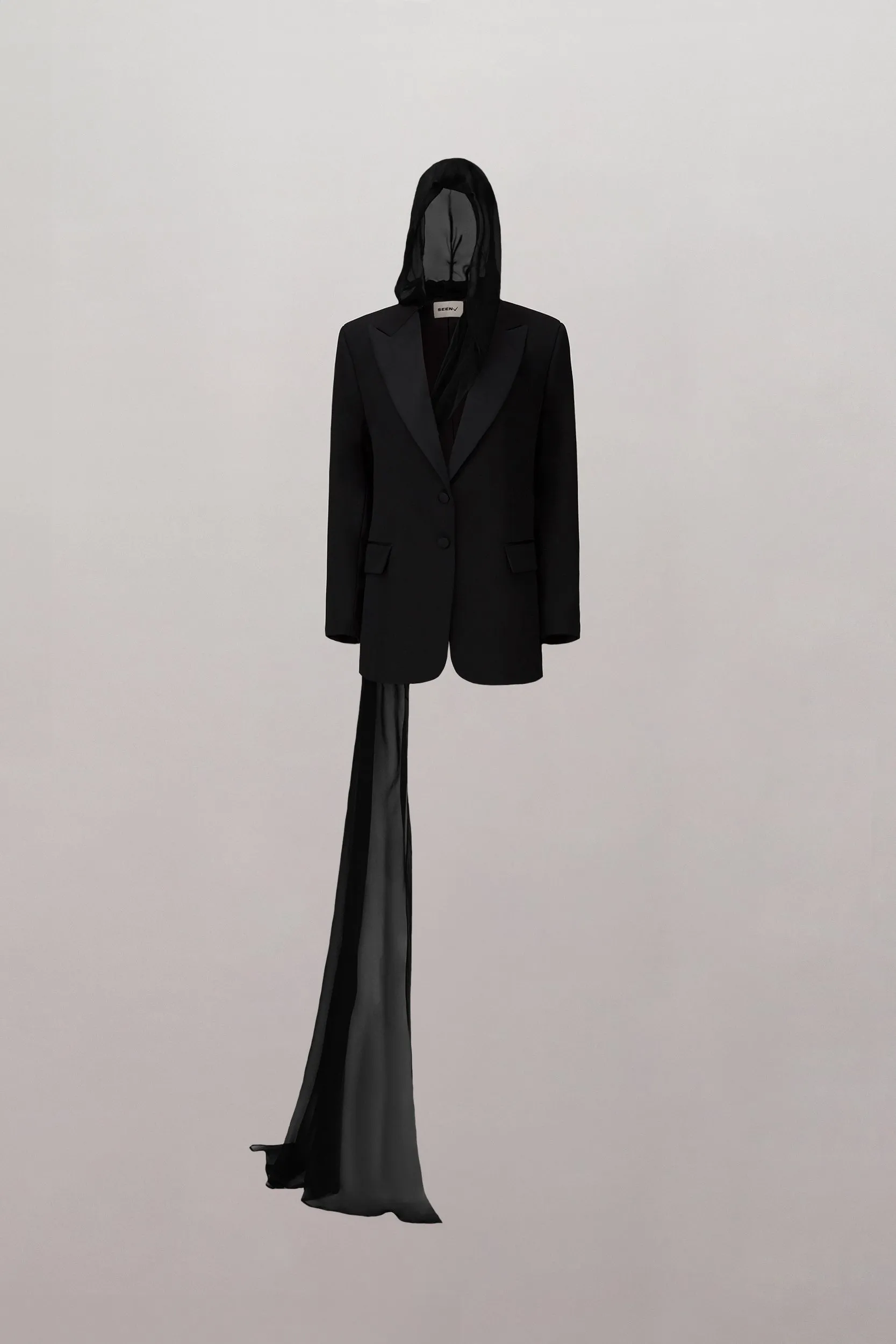 Bella Hooded Blazer - Black/Black Scarf