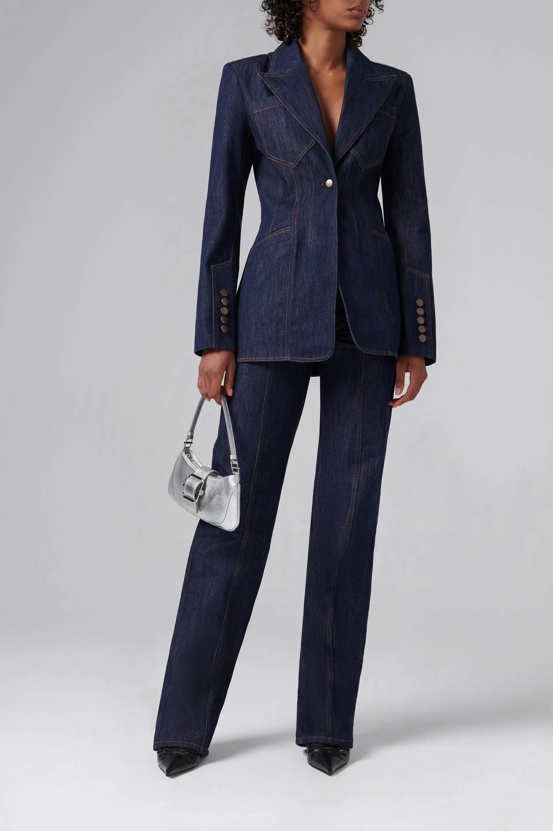 Blue Structured Denim Blazer