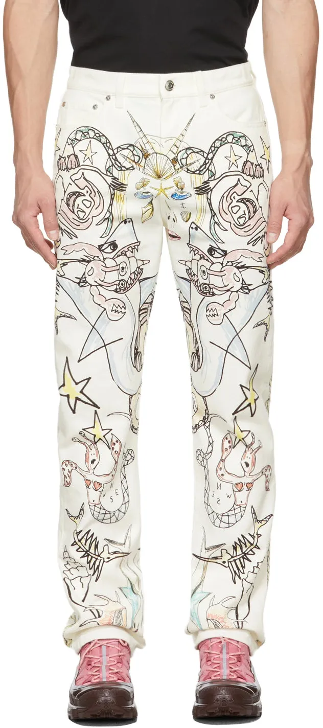 Burberry White Vintage Graphic Jeans