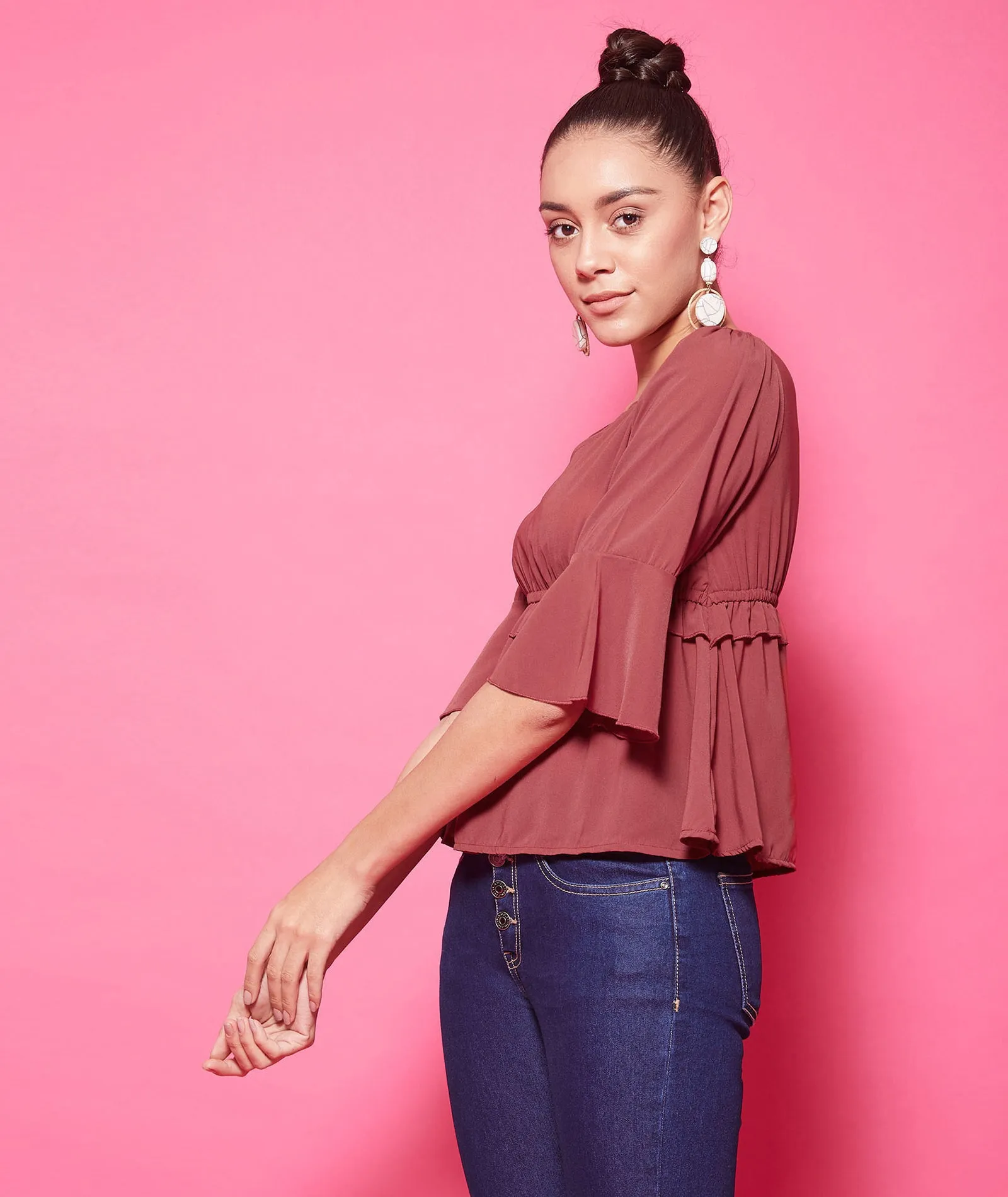 Chimpaaanzee Polyester Regular Tops - Maroon
