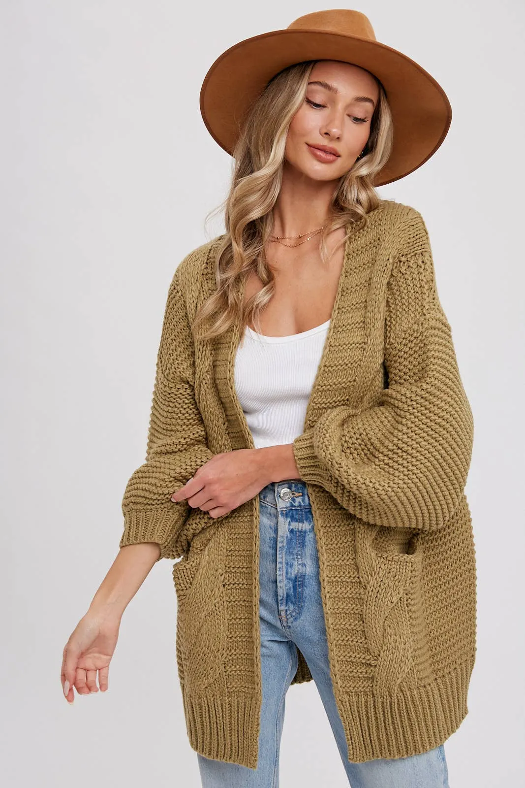 Chunky Cable knit Cardigan-Chocolate