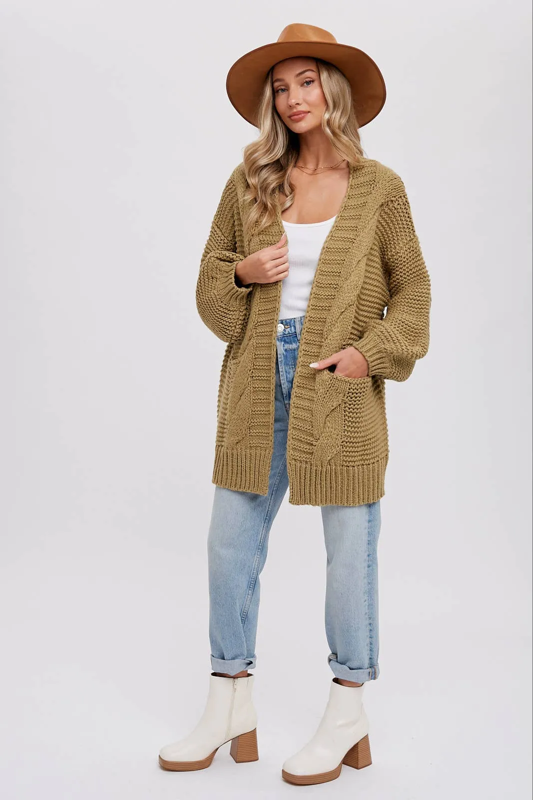 Chunky Cable knit Cardigan-Chocolate