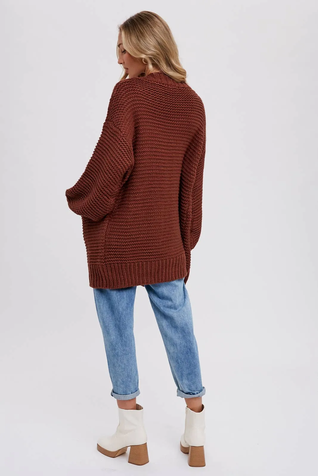 Chunky Cable knit Cardigan-Chocolate