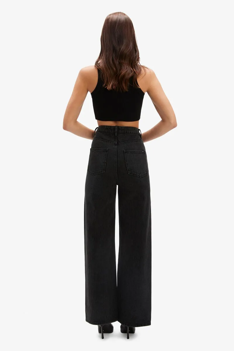 CINDY WIDE FULL LEG JEAN - WASHED BLACK
