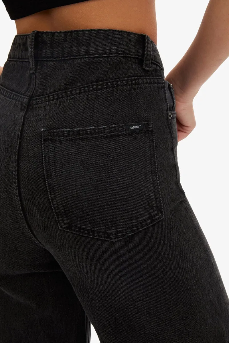 CINDY WIDE FULL LEG JEAN - WASHED BLACK