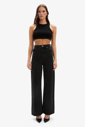 CINDY WIDE FULL LEG JEAN - WASHED BLACK