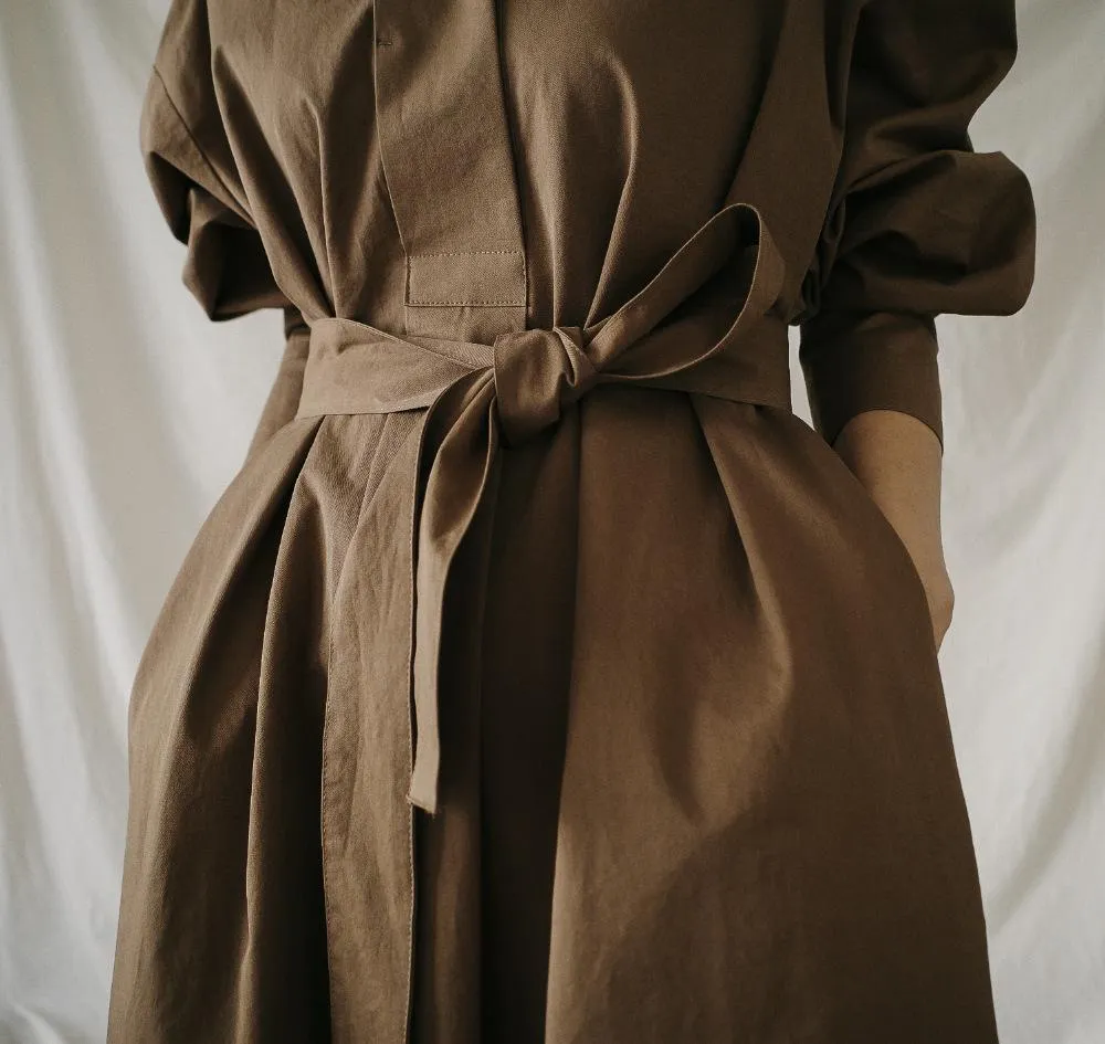 Class Bowknot Long Sleeves Maxi Shirt Dresses