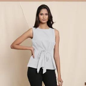 Cloudy Grey Warm Cotton Flannel Sleeveless Tie-up Top