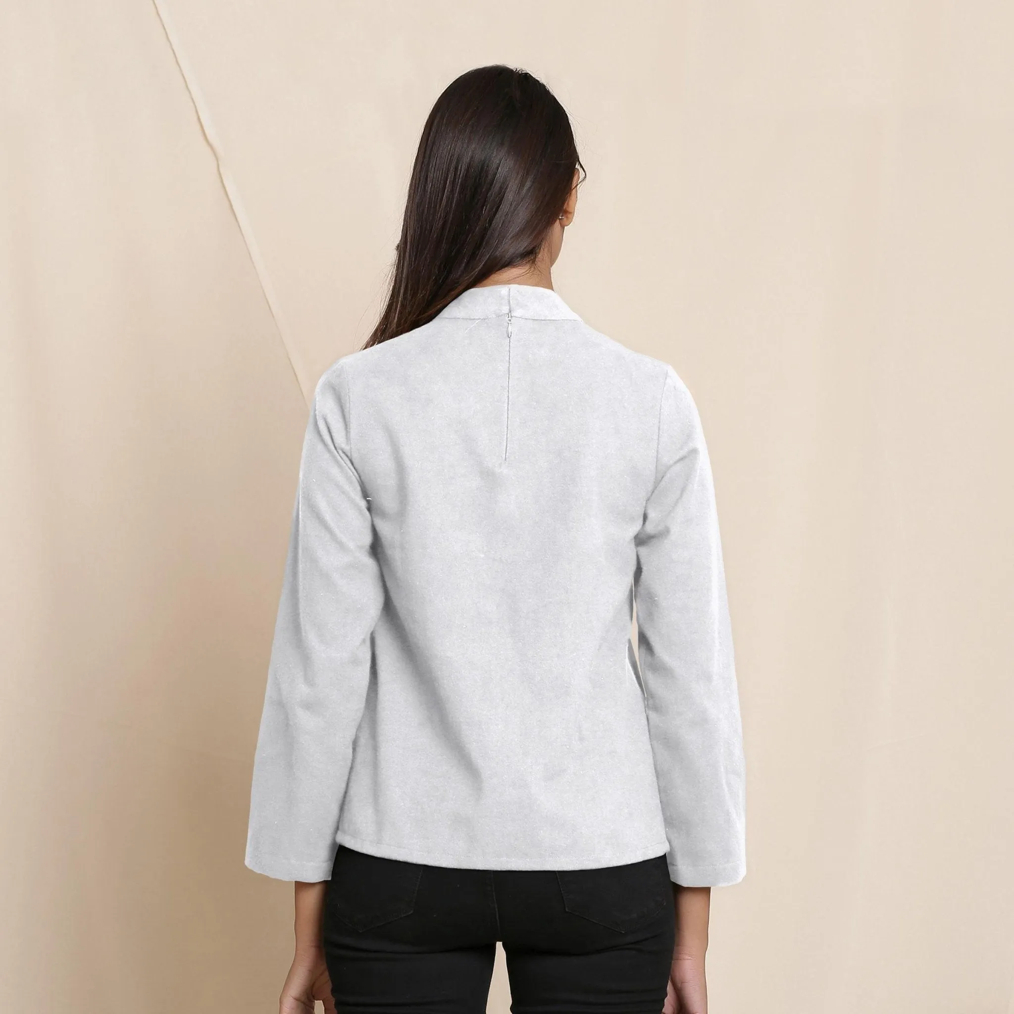 Cloudy Grey Warm Cotton Turtleneck Flannel Top