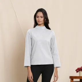 Cloudy Grey Warm Cotton Turtleneck Flannel Top