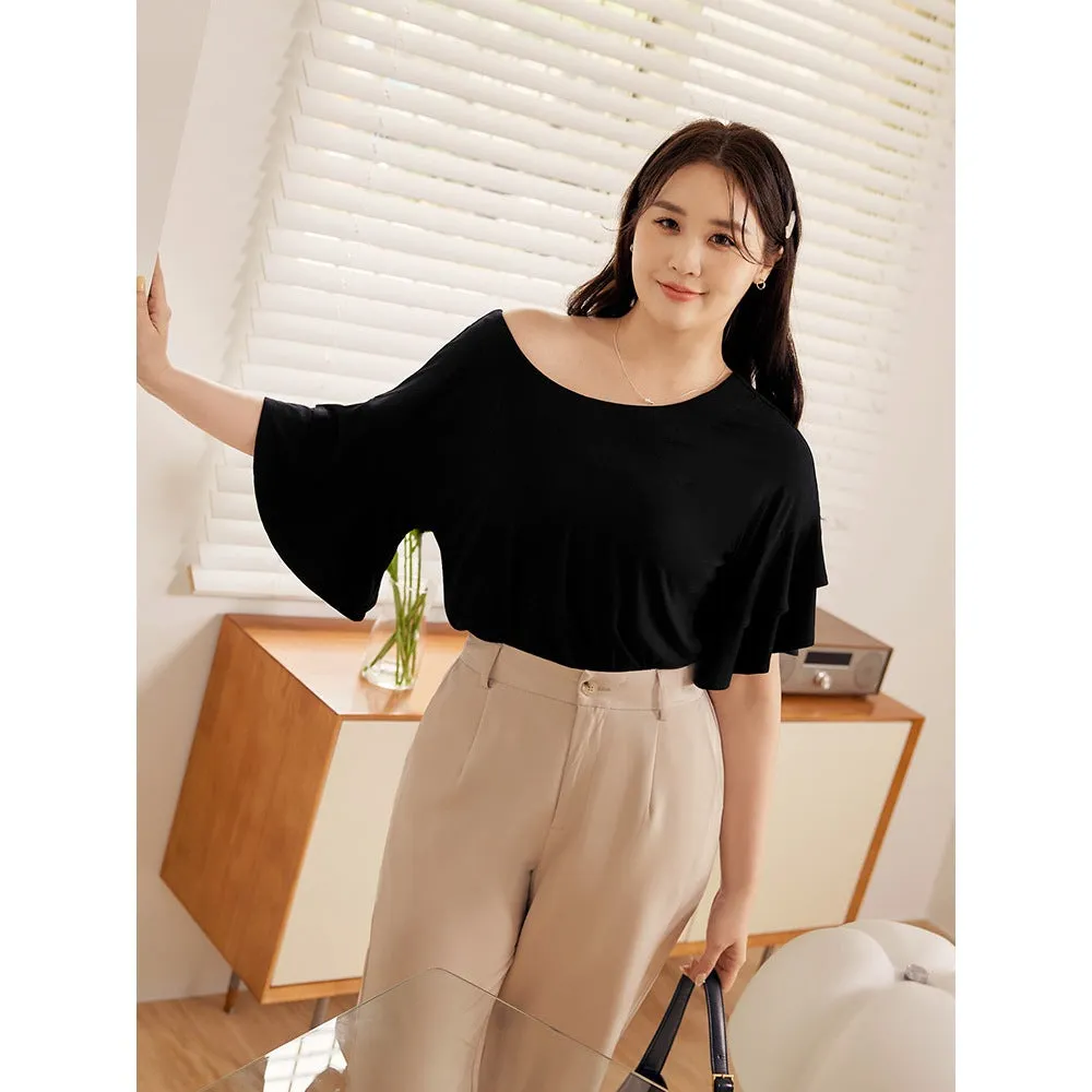 Cooling Modal Soft Comfy Ruffle Bell Sleeve Top