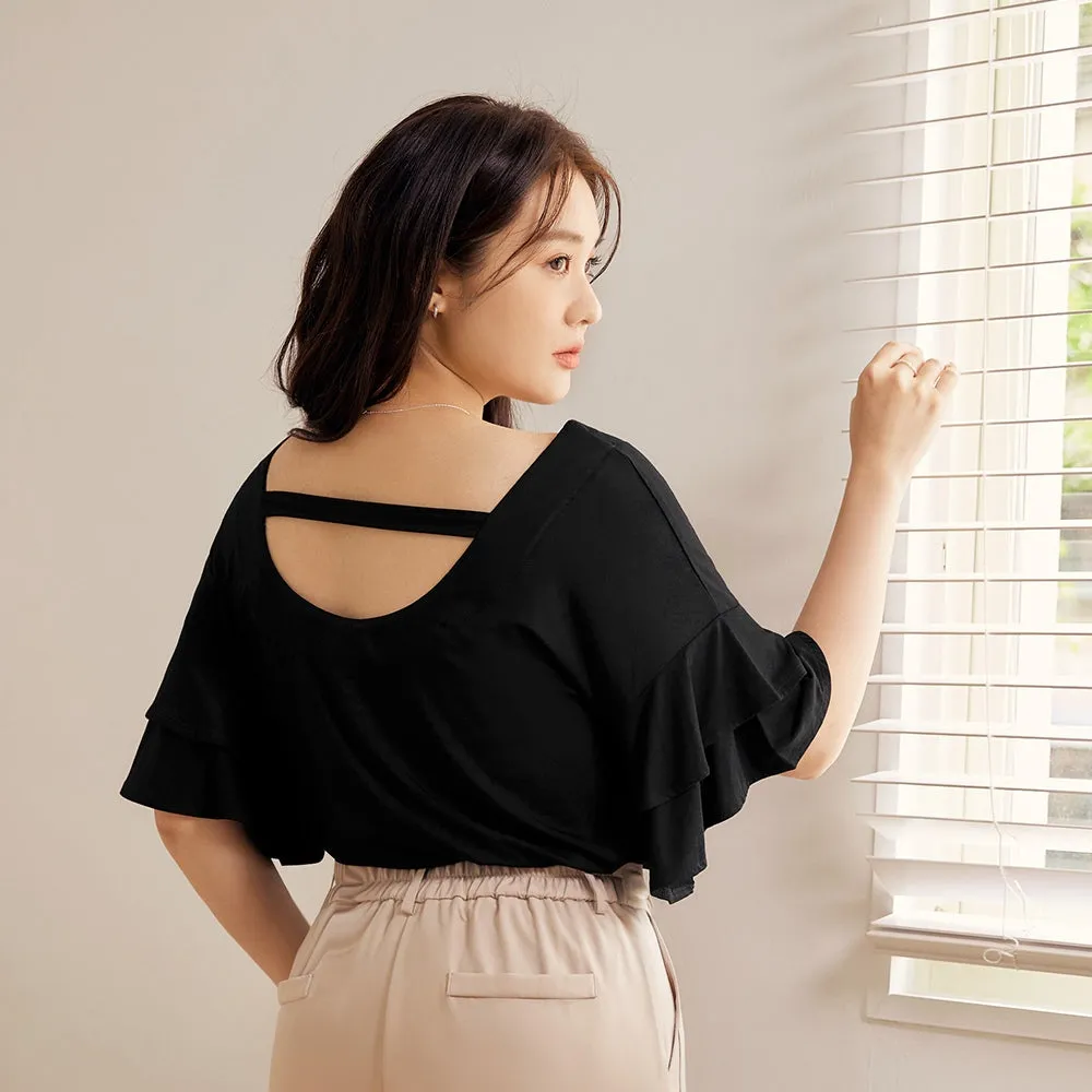 Cooling Modal Soft Comfy Ruffle Bell Sleeve Top