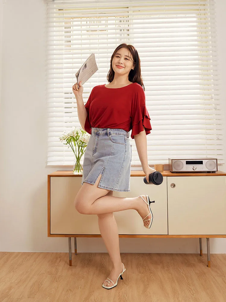 Cooling Modal Soft Comfy Ruffle Bell Sleeve Top