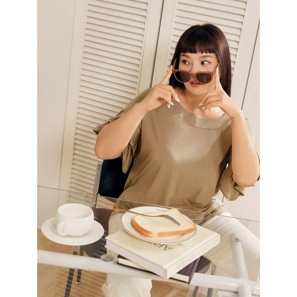 Cooling Modal Soft Comfy Ruffle Bell Sleeve Top