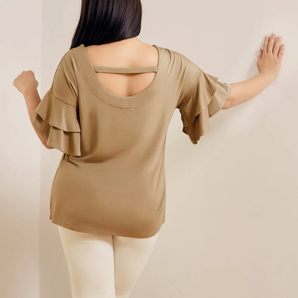 Cooling Modal Soft Comfy Ruffle Bell Sleeve Top