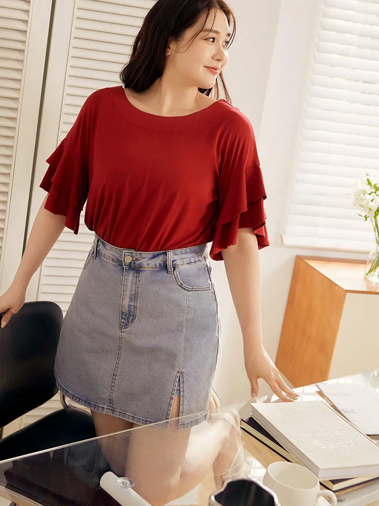 Cooling Modal Soft Comfy Ruffle Bell Sleeve Top