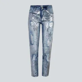 Embellished mid-waist jeans
 for ladies