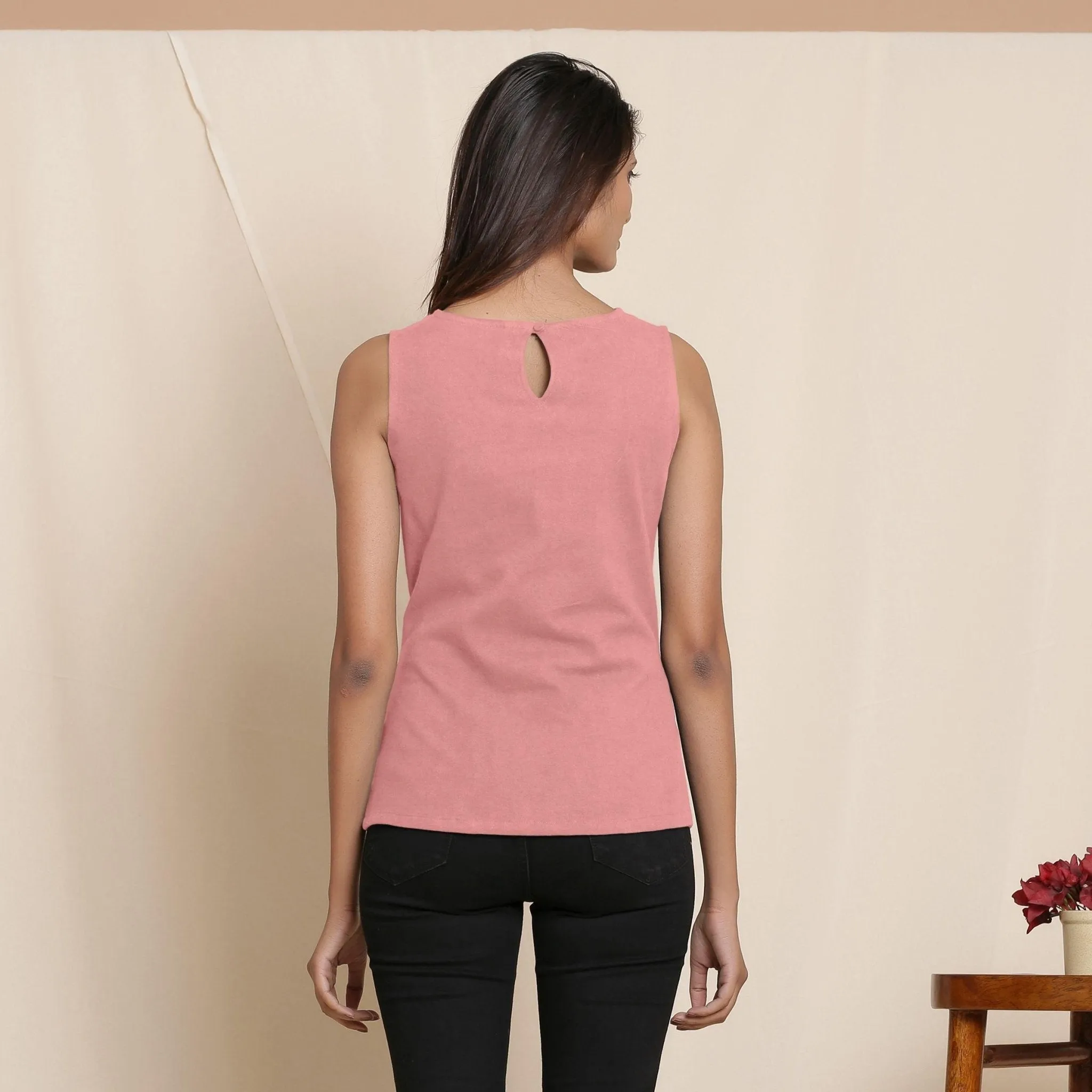English Rose Warm Cotton Flannel Sleeveless Tie-up Top