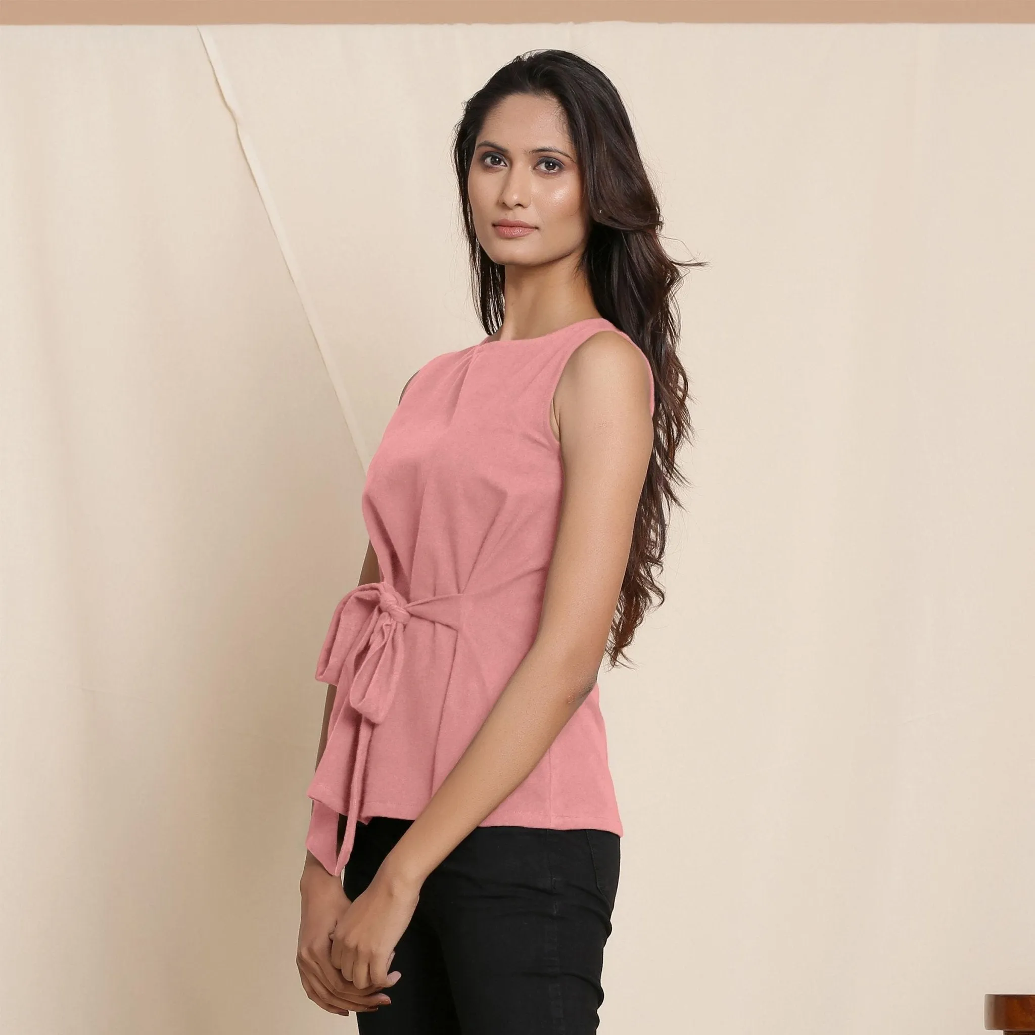 English Rose Warm Cotton Flannel Sleeveless Tie-up Top
