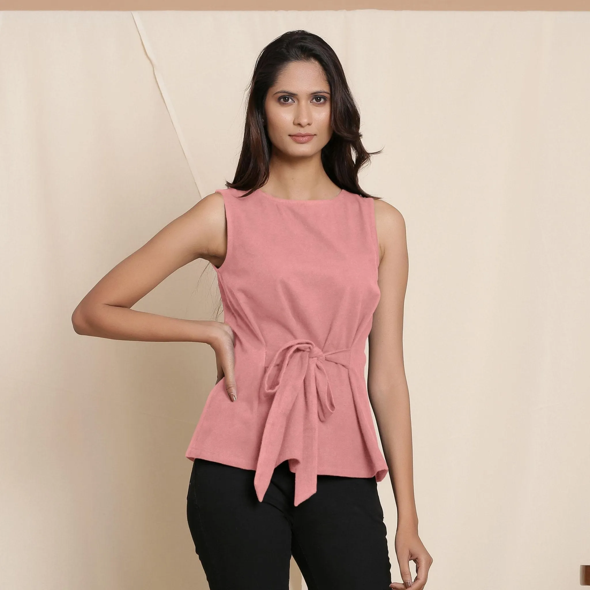 English Rose Warm Cotton Flannel Sleeveless Tie-up Top
