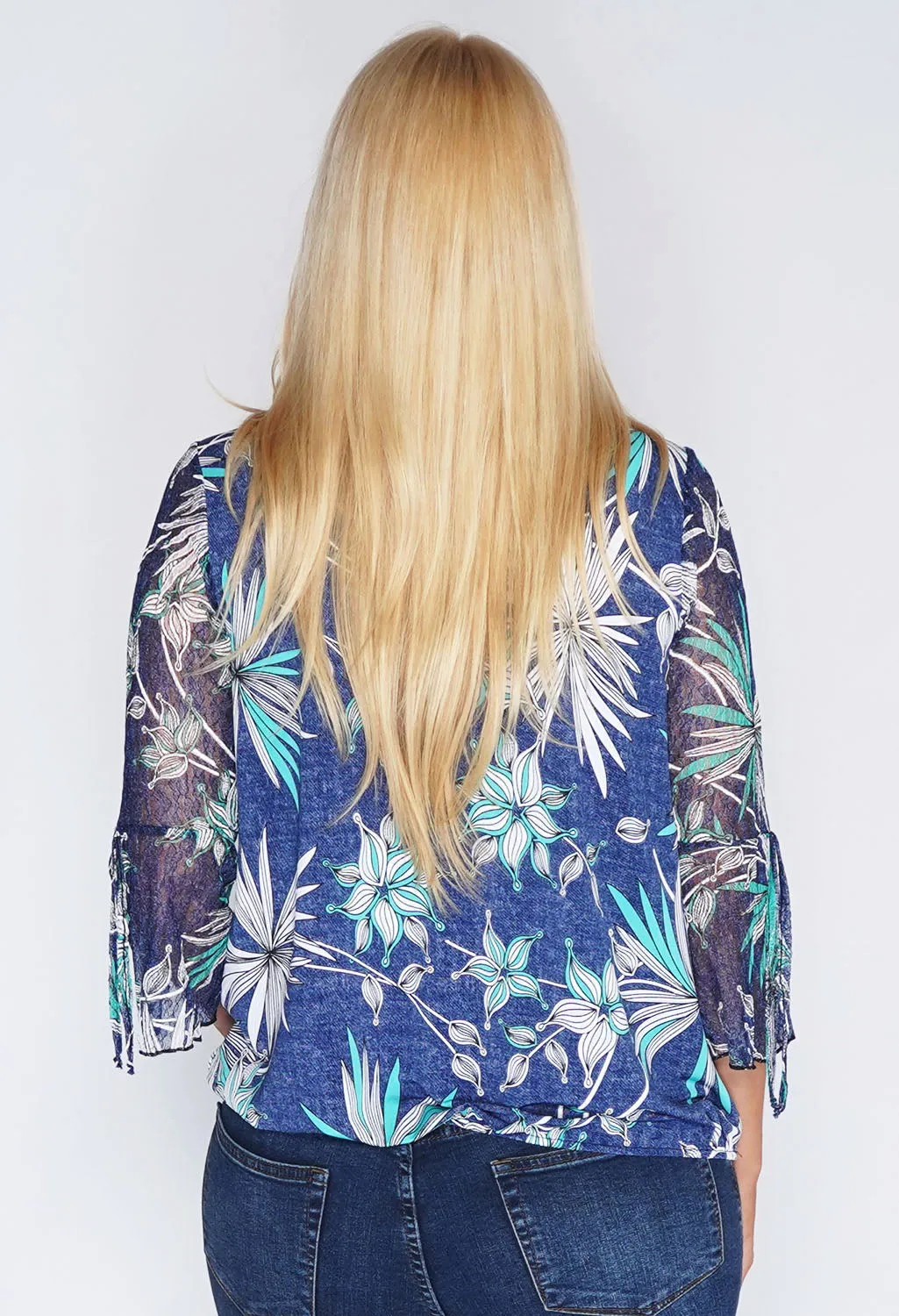 Floral Zip Lace Sleeve Top