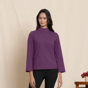 Grape Wine Warm Cotton Turtleneck Flannel Top