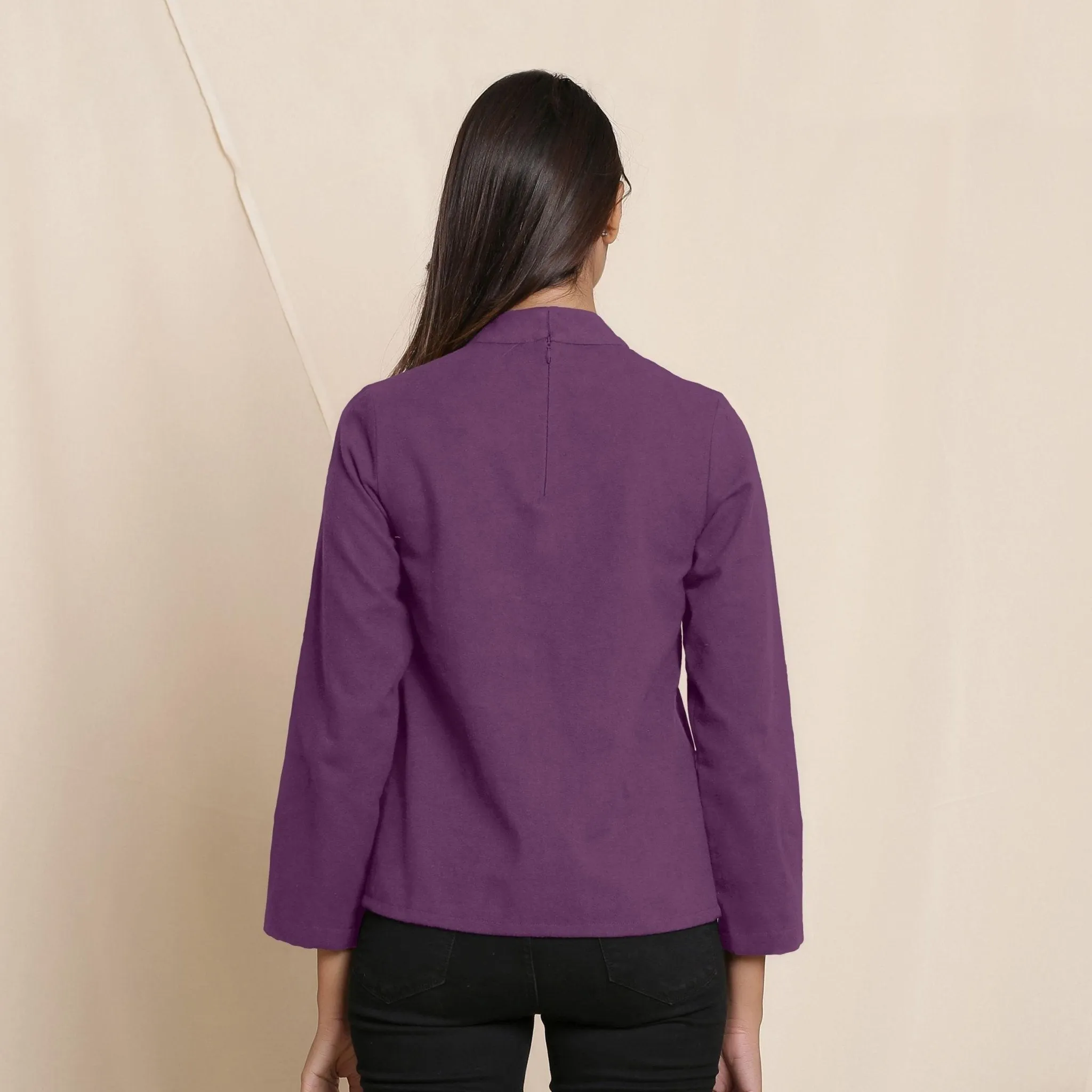 Grape Wine Warm Cotton Turtleneck Flannel Top