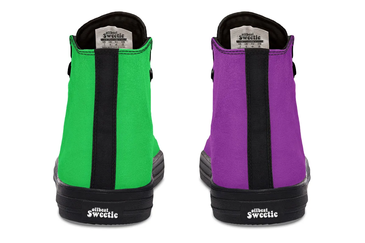 Green And Purple Mismatch High Tops