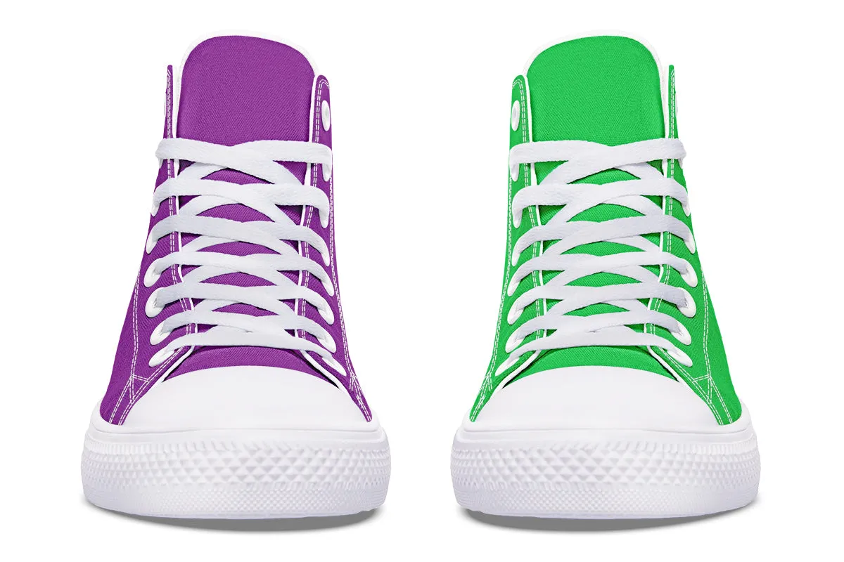 Green And Purple Mismatch High Tops