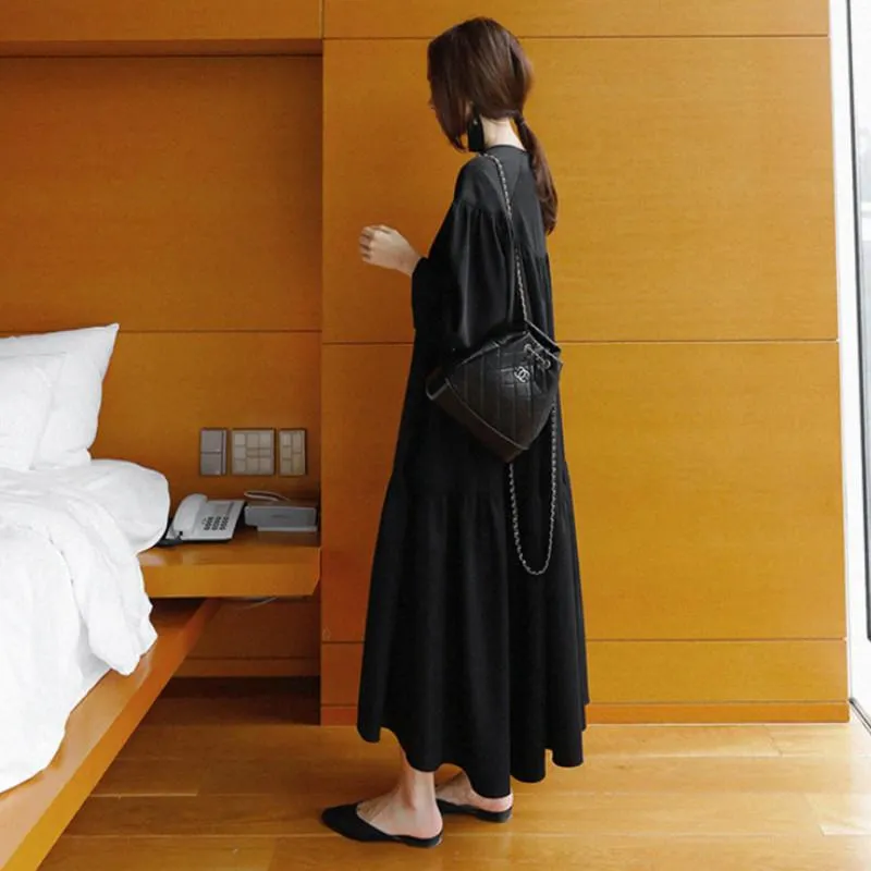 Irregular Long Sleeves Women Rufflled Long Dresses