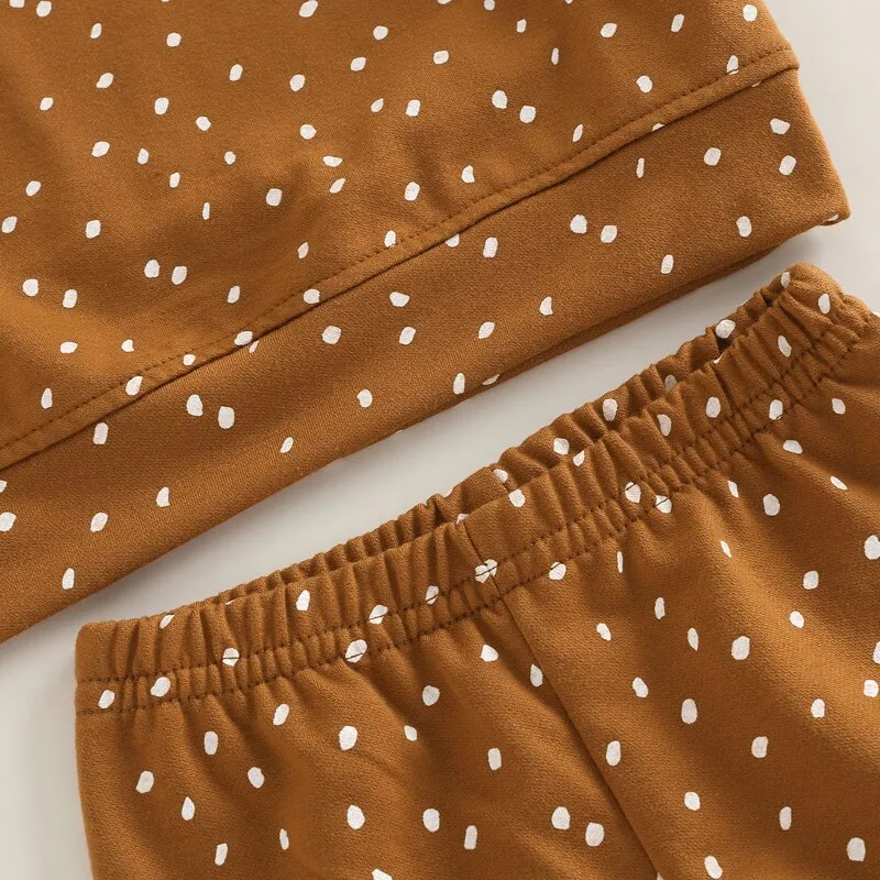 Kids Girls Dot Print Ruffle Tops & Warm Trousers Set