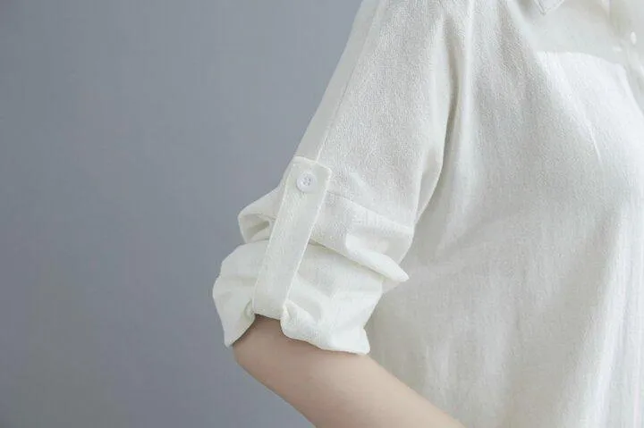 Lapel Cotton And Linen Long Maxi Dress