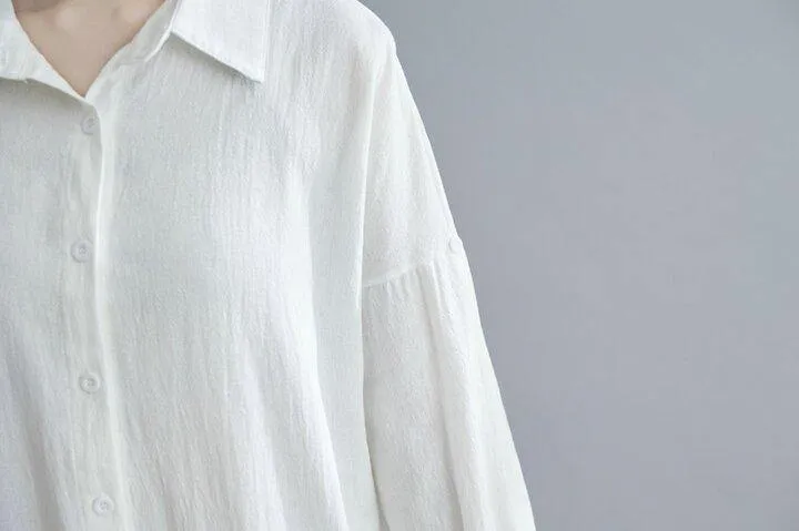 Lapel Cotton And Linen Long Maxi Dress
