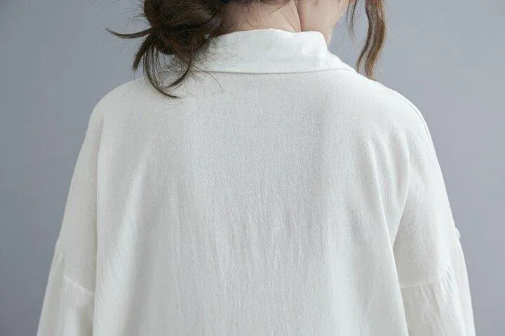 Lapel Cotton And Linen Long Maxi Dress
