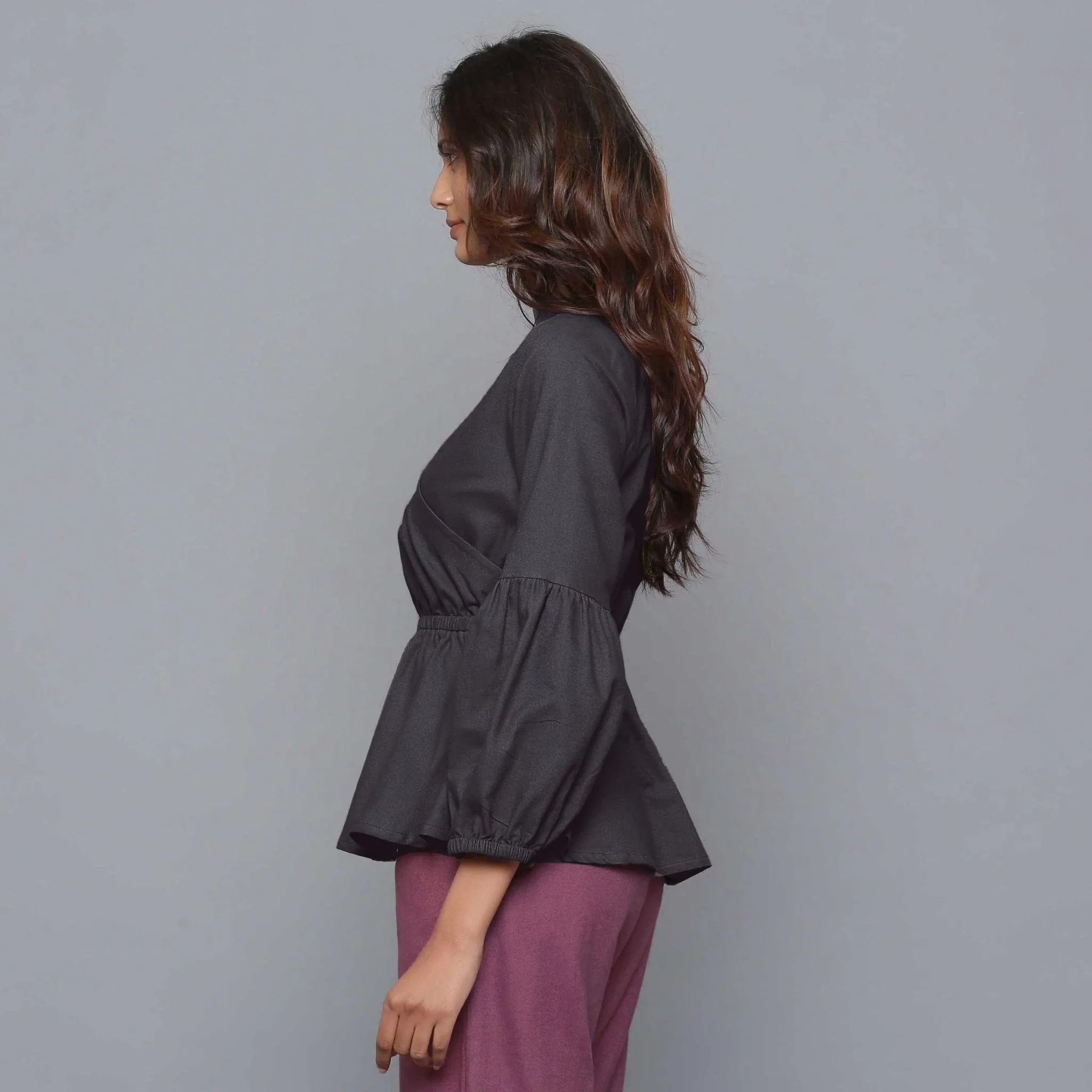 Moonlight Black Warm Cotton Flannel Peplum Top